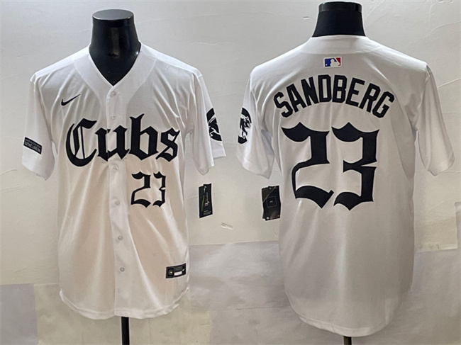 Men's Chicago Cubs #23 Ryne Sandberg White 'Gothic North Side Edition' Vapor Premier Limited Stitched Baseball Jersey Men's Chicago Cubs #23 Ryne Sandberg White 'Gothic North Side Edition' Vapor Premier Limited Stitched Baseball Jersey